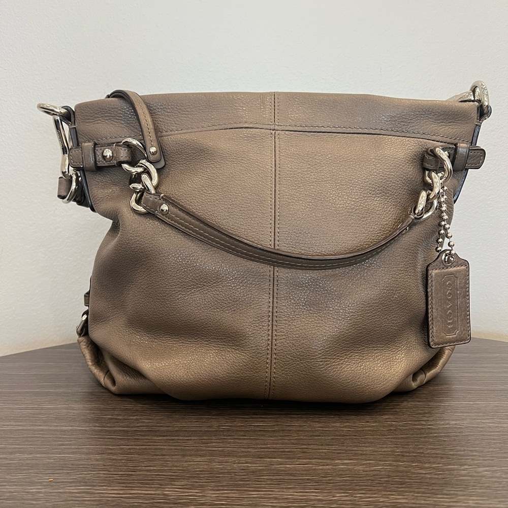Coach Brown Leather Shoulder Bag with Silver Hardware